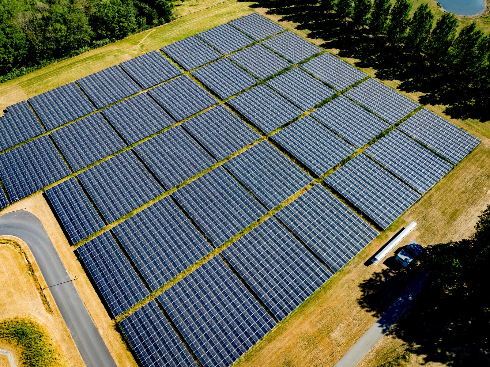 A drone photo of a solar farm